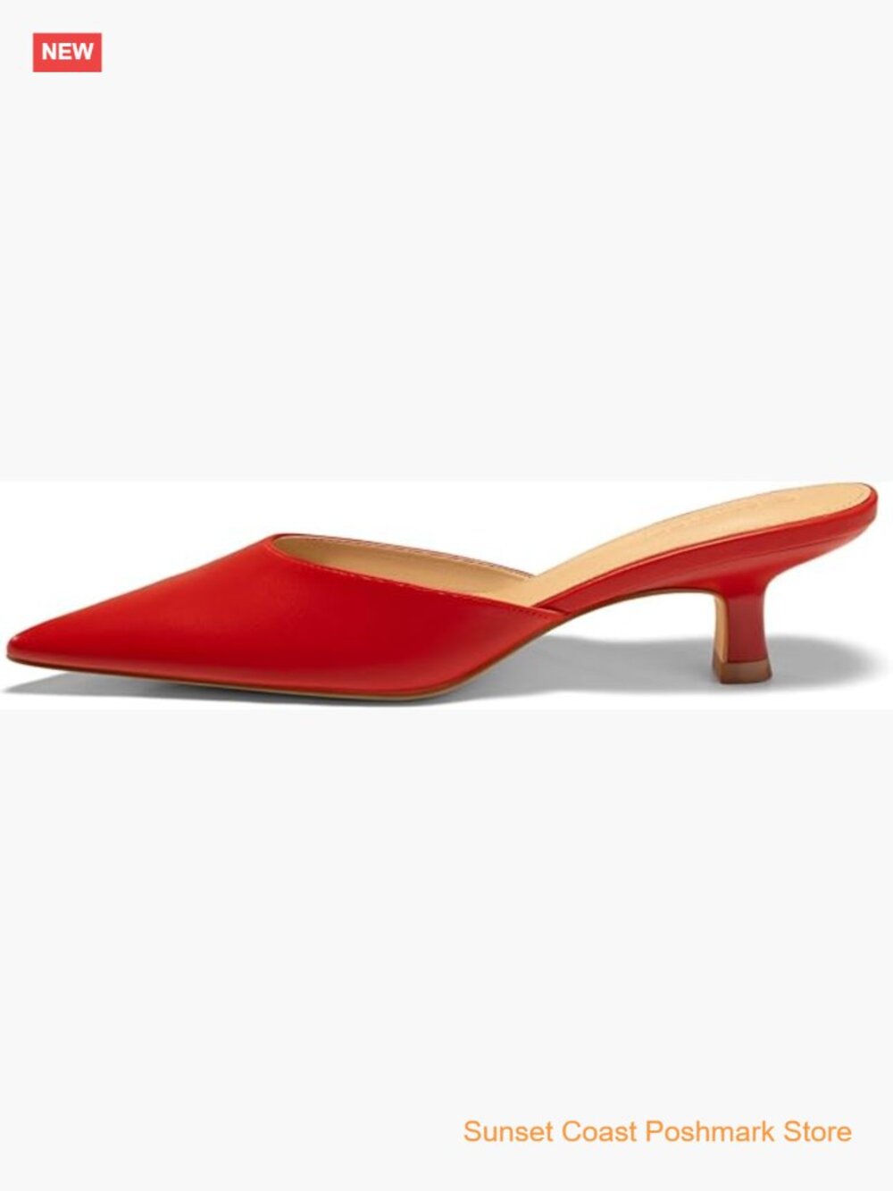 Womens Kitten Heels Mules Closed Pointed Toe Slip On Backless Dress Shoes Faux